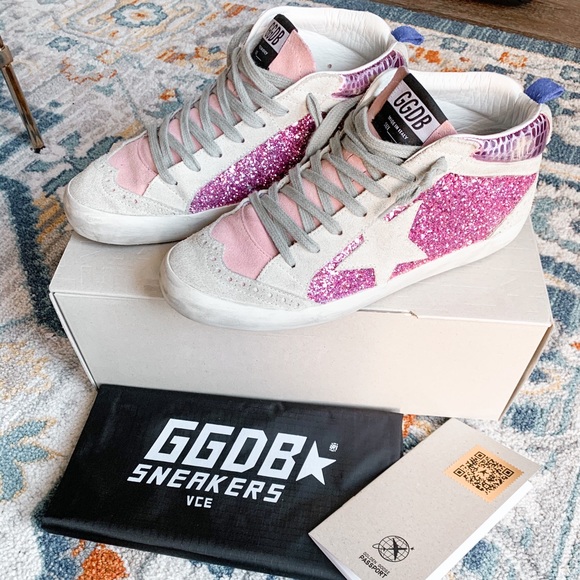 golden goose mid star pink glitter